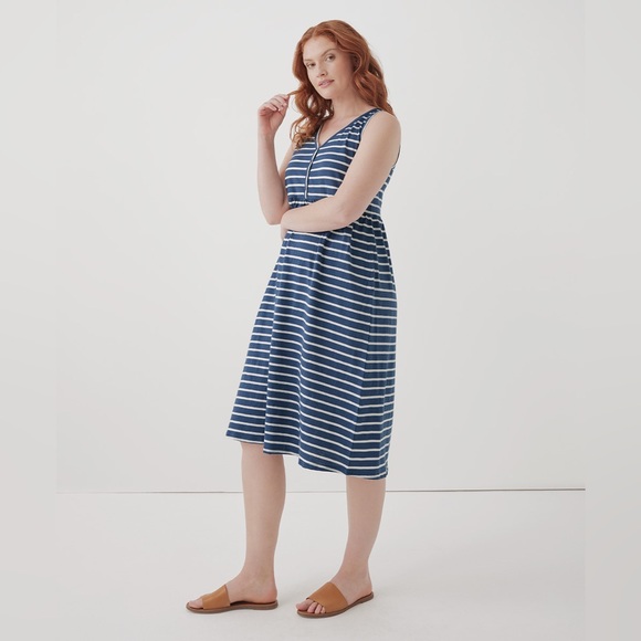 Pact Relaxed Slub Henley Tank Dress Medium Blue stripe organic Cotton coastal - Picture 4 of 15